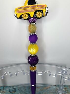 Purple & Yellow Beaded Car Tuned Pen